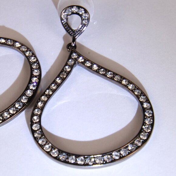 Gunmetal Tear Drop Earrings with Clear Rhinestones - Picture 5 of 7